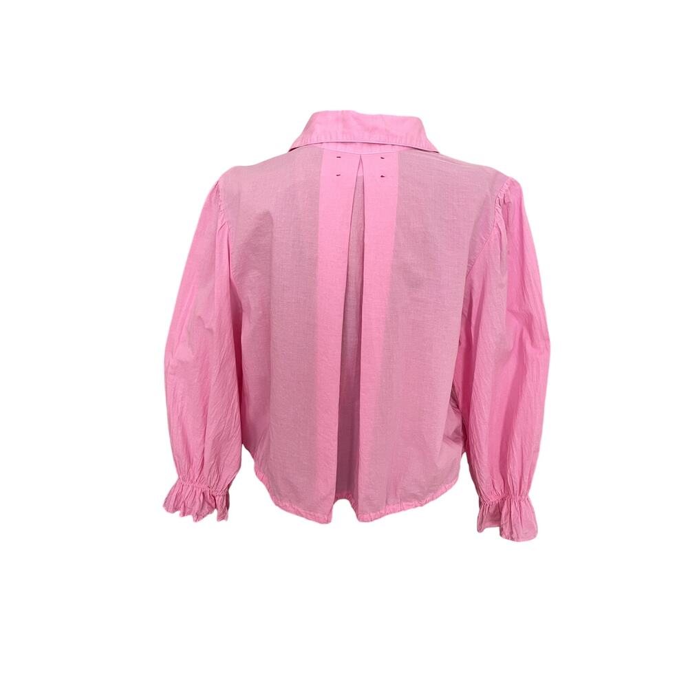 Xirena Sz M Elody Puff Sleeve Top Pink Cotton Cropped Feminine Coastal Ruffle - Picture 4 of 16